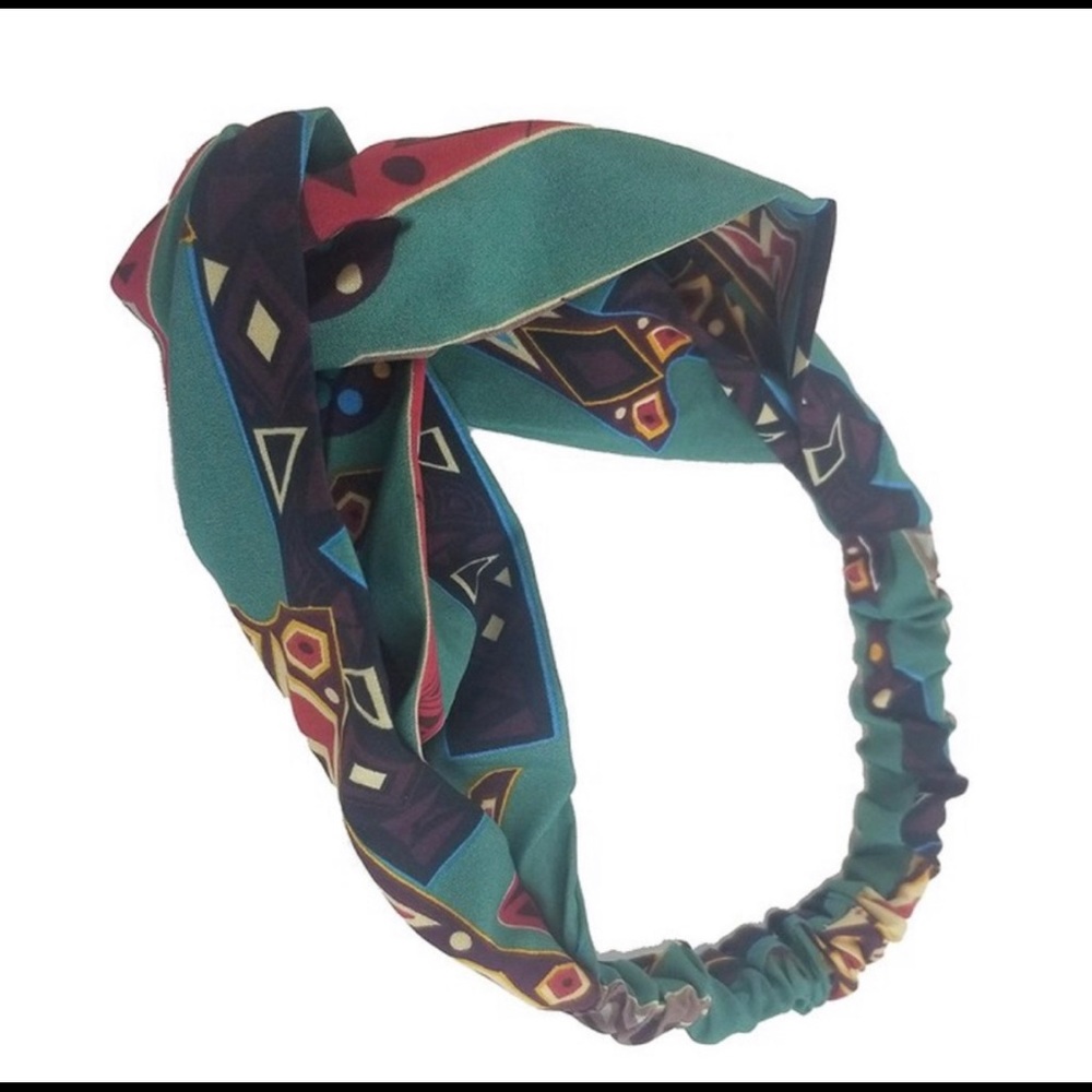Tribal Print Headband ~ Multicolor, Scrunched back - Picture 6 of 6
